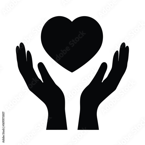 Heart in hands vector graphic design for love and care symbol with support and charity themes