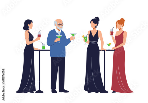 Elegant adults enjoying refreshments at a sophisticated social gathering event celebration