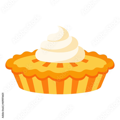 Individual pumpkin tartlet with a flaky crust and a large dollop of whipped cream for a personal Thanksgiving dessert.