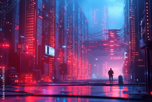 Wallpaper Mural Futuristic ai server farm with blinking lights and silhouette for technological innovation design Torontodigital.ca