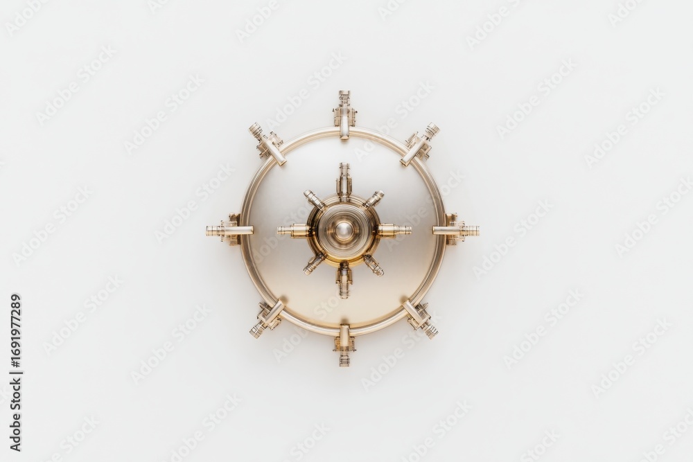 Fototapeta premium Circular metallic safe vault door with locking mechanism for security and protection design