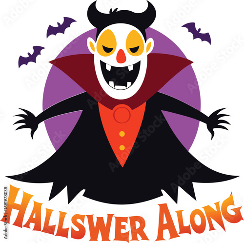 Cartoon Vampire with Bats for Halloween Celebration and Hallswer Along Event
