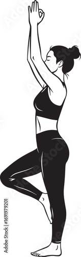 Mindful Balance: Woman Practicing Yoga Tree Pose Illustration