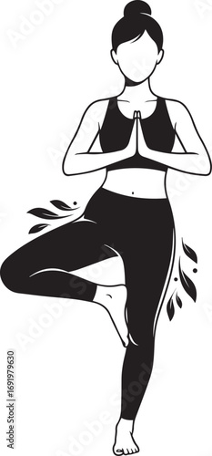 Yoga Woman Tree Pose Silhouette with Nature Elements