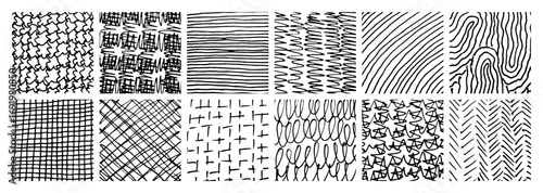 Set of monochrome hand-drawn crosshatch textures
