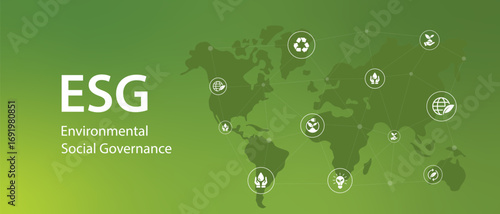 Sustainable business or green business vector illustration background with connection icon concept related to environmentally friendly environmental icon set. Web and Social Header Banners for ESG.