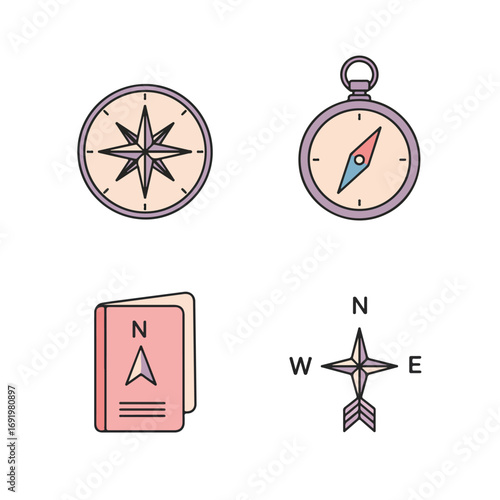 Compass Icons Navigational tools with different designs of a compass