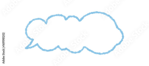 Organic hand drawn blue chalk speech bubble outline with a soft cloud shape. Conversation bubble and message element brings a round style for chat or comment. Subtle rectangle form and graphic for