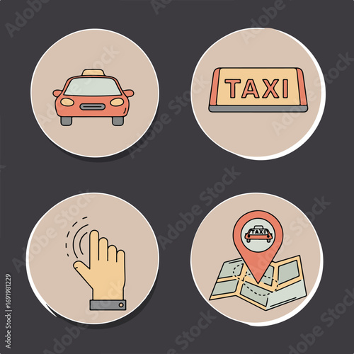 Taxi service icon set