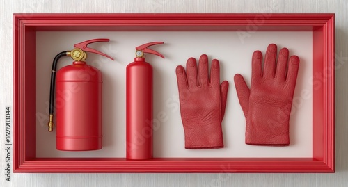 Wallpaper Mural Red fire safety box with extinguisher and gloves (3) Torontodigital.ca