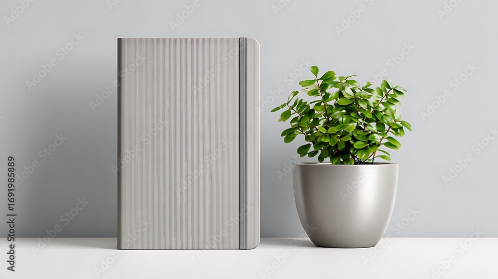 Fototapeta premium Minimal Desk Setup with Gray Notebook and Stylus