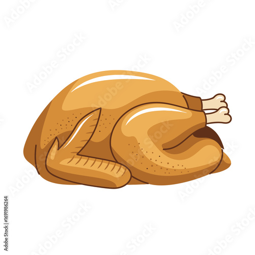 Roasted Whole Chicken Illustration on White Background