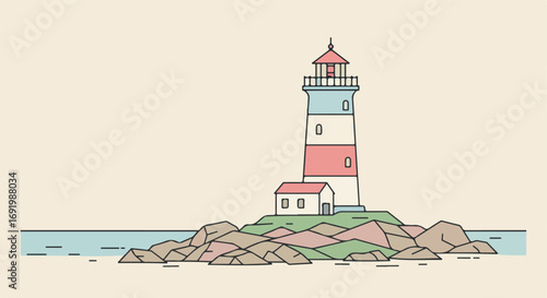 Coastline tower with rock and house