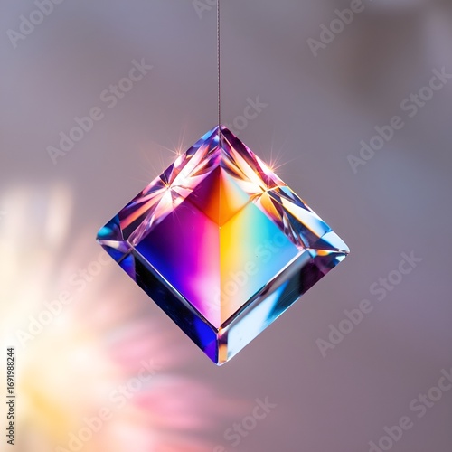 Glowing vibrant crystal gemstone suspended in air , digital art 
