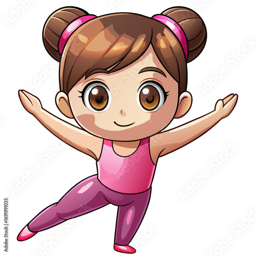 Beautiful Create Bold Stroke Kawaii Chibi Gymnast Stretching High-Quality Stock Image