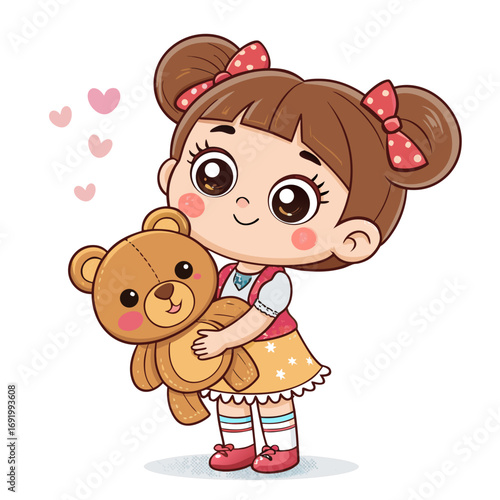 Elegant Create Bold Stroke Kawaii Little Girl With Teddy Creative Visual