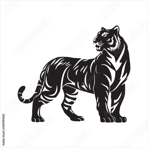 Wild animal tiger silhouette EPS vector isolated illustration template on a white background