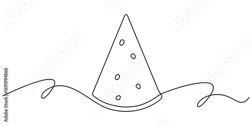 Continuous one line drawing Water Melon Fruit. Bright juicy summer fruit concept. Doodle vector illustration, Watermelon one continuous line design. Fruits symbol design concept. Decorative elements. 