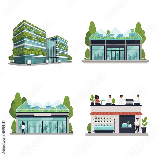 Sustainable urban development showcasing eco-friendly buildings and innovative green spaces for modern cities