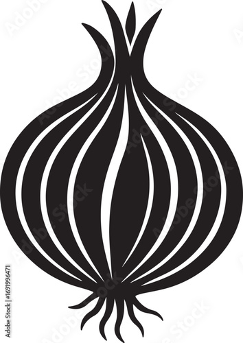 Bold Black and White Onion Silhouette Illustration Vegetable Design for Branding and Graphics