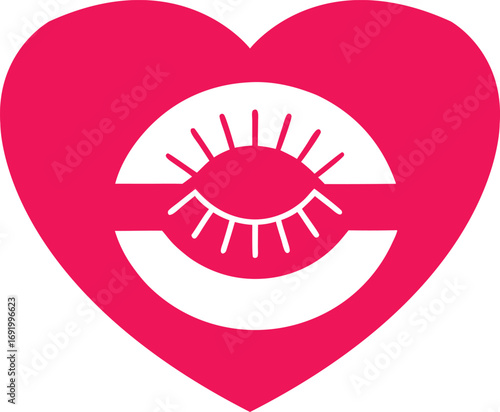 Eye-catching pink heart with abstract eye element for Valentines, love, health or romance themes