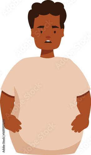 Overweight african american man feeling depressed and suffering from obesity and eating disorder