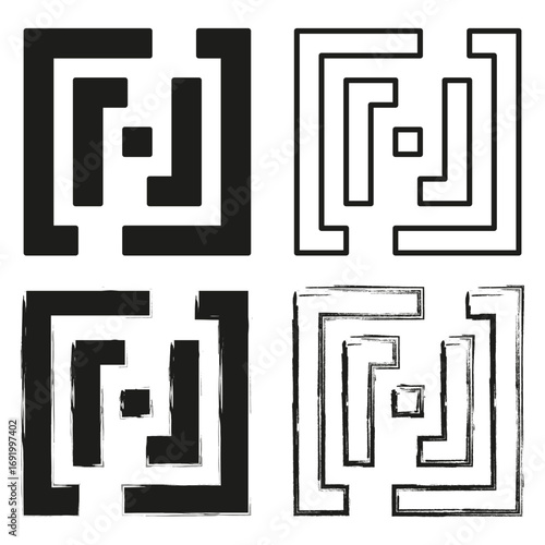 Geometric square pattern. Abstract maze design. Grunge line ornament. Vector modern background. EPS 10.