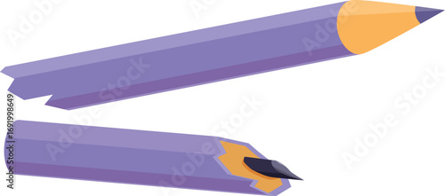 Purple pencil broken in two pieces, representing writer's block, creative frustration, or deadline pressure