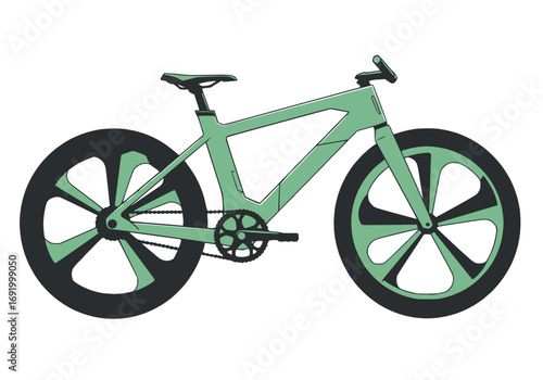 Vector illustration of futuristic bicycle in two colors, clean lines, white background