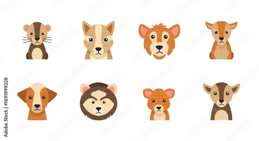 Fototapeta premium Adorable Cartoon Animal Faces Collection.