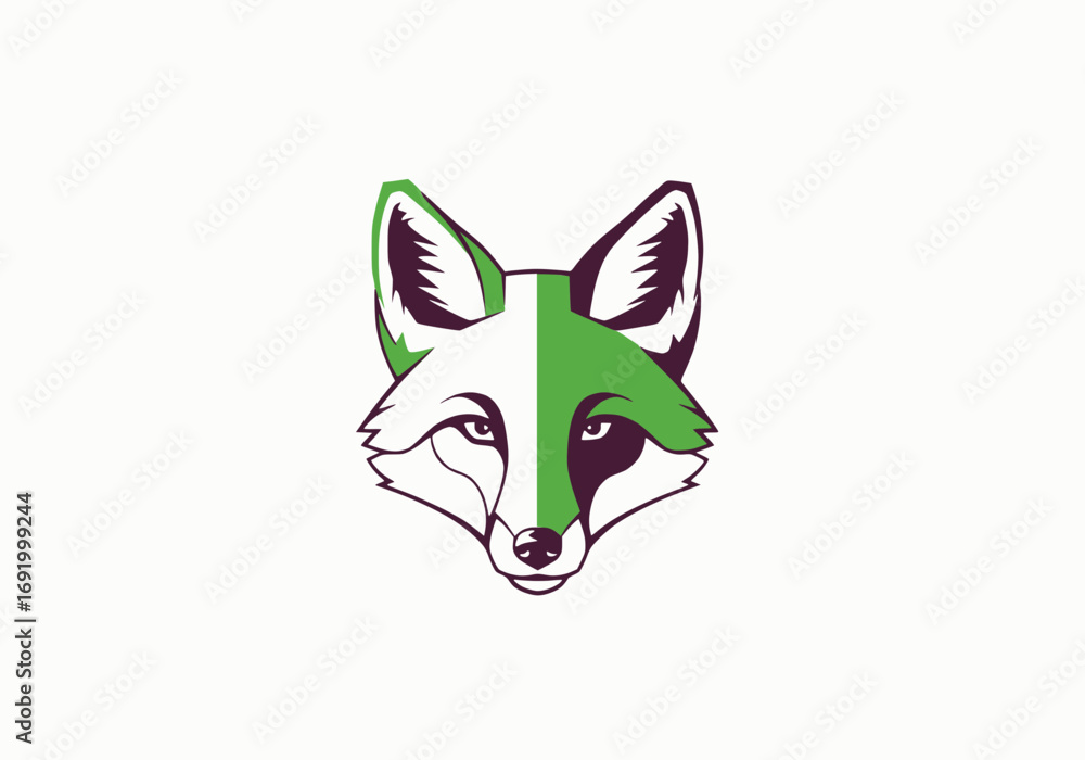 Obraz premium Minimalist vector of abstract fox head in two colors, white background