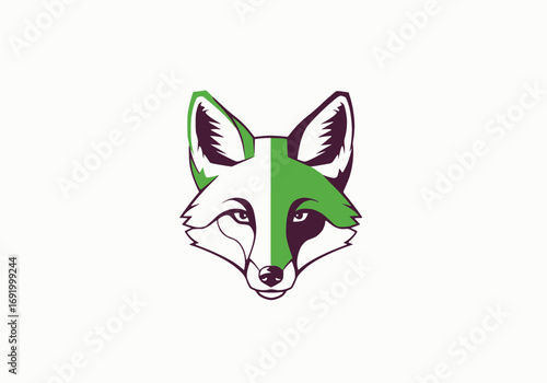 Minimalist vector of abstract fox head in two colors, white background