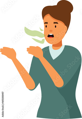 Young woman covering her nose and mouth because of bad breath, halitosis and oral health problems