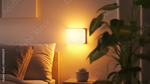 Compact solar-powered indoor wall lights, ultra-slim design, soft ambient glow, perfect for minimalist bedrooms or offices
