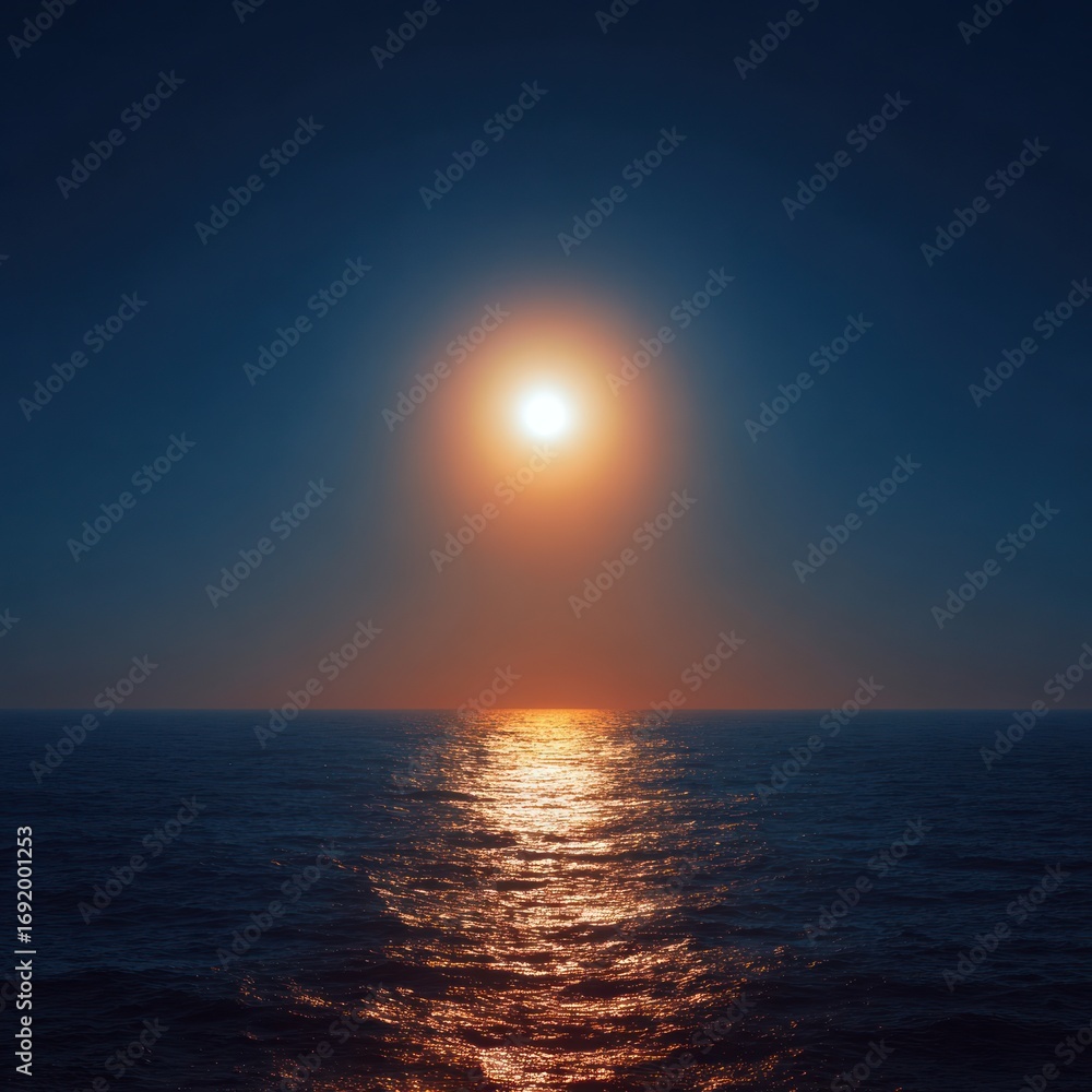 Fototapeta premium glowing sun above blue horizon