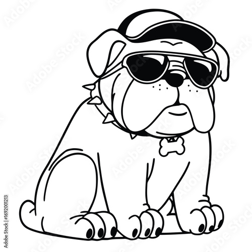 Cool bulldog wearing sunglasses and a cap isolated on white background, a fun and playful cartoon illustration for kids and adults alike