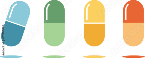 Colorful pharmaceutical capsules lying down in a row medical healthcare concepts vector