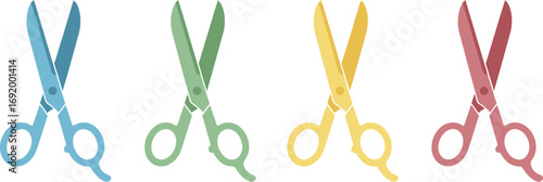 Four colorful scissors isolated on a black background artistic presentation vector