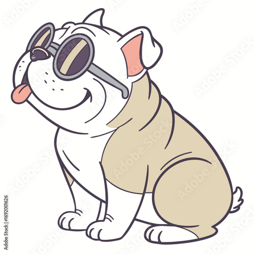 Charming bulldog cartoon with sunglasses isolated on white background, showcasing a delightful and whimsical design with a friendly and approachable demeanor