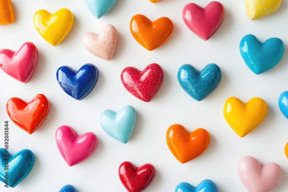Obraz premium Colorful Heart Collection: An Array of Vibrant Hearts Displayed on a Clean White Background for Valentine's Day