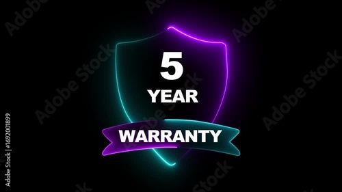 5 year warranty concept on the transparent background. Badges Design Animation Motion graphics of warranty idea. 5 year Warranty  Stamp Imprint Seal Template. Round Rubber Stamp with Text Animation.
