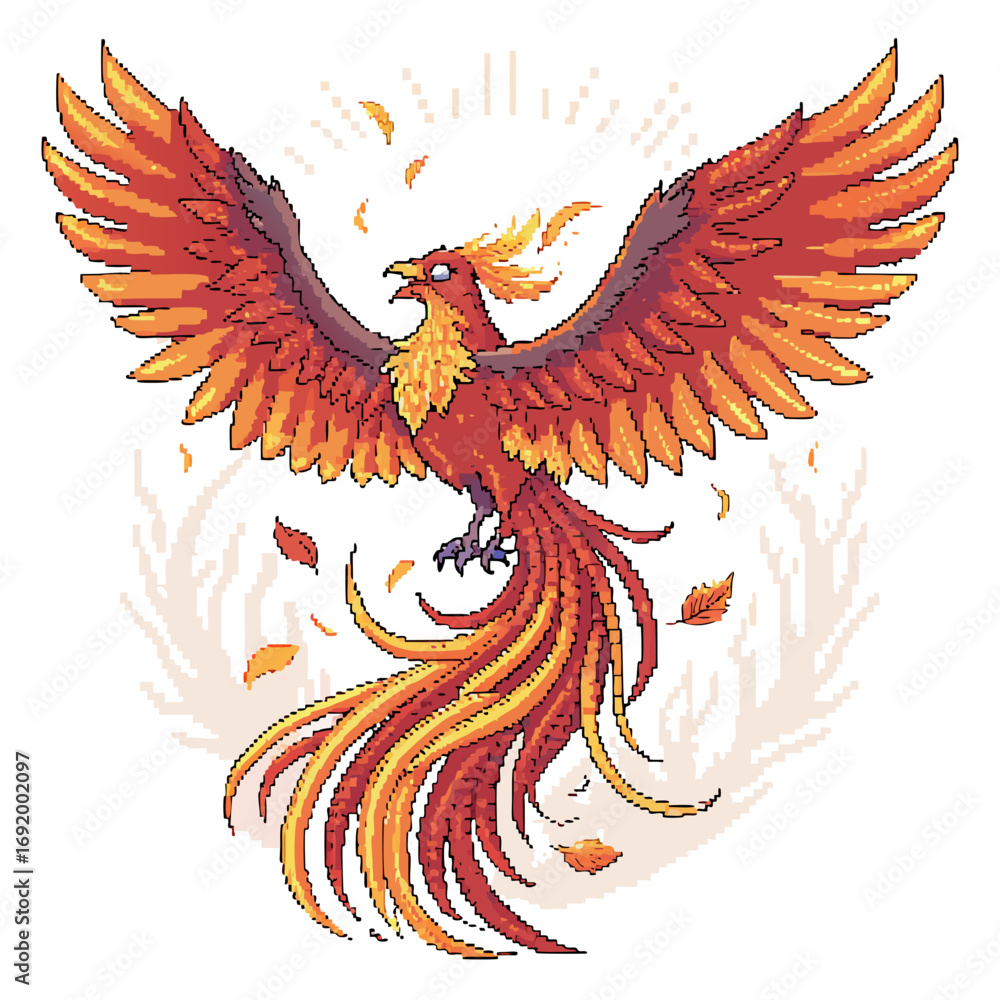 Obraz premium Create Bold Stroke Pixel Phoenix Bird Bac Premium Digital Asset Ideal for Marketing