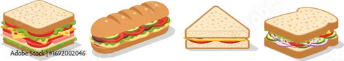 Delicious assortment of four sandwiches ready to eat for a satisfying meal vector