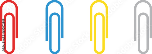 Colorful neon paperclips displayed side by side isolated objects business office supplies vector