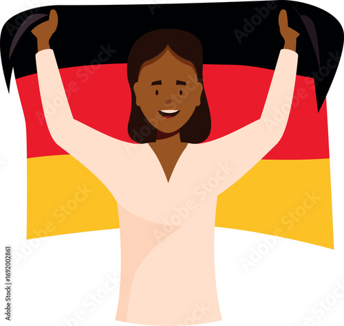 Smiling woman celebrating national holiday holding german flag