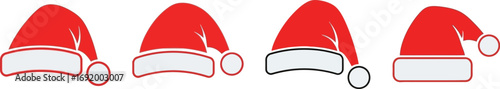 Four festive red santa hats with white trim celebrating christmas holiday spirit vector