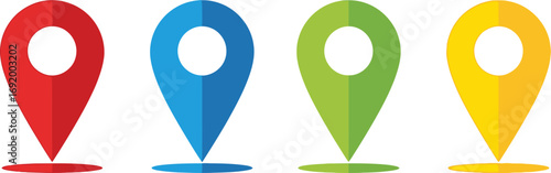 Four colorful location pointers for navigation apps and digital maps vector