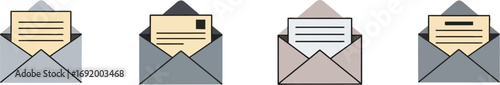 Four open envelopes with documents digital art business communication and correspondence icons vector