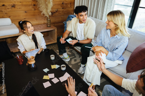 Young entrepreneurs brainstorming creative business ideas together