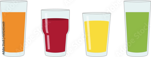 Colorful assortment of fresh juices in clear glasses refreshing beverage display vector